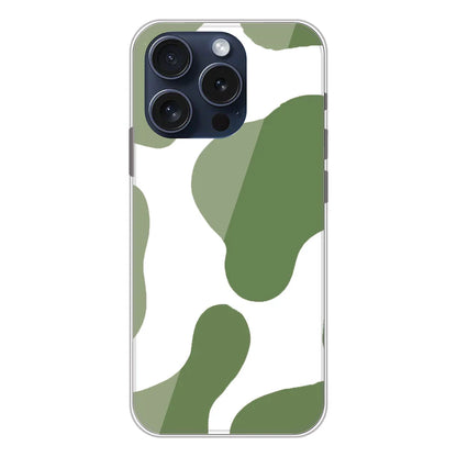 Olive Green Cow Print - Clear Printed Silicone Case For Apple iPhone Models- Apple iPhone 15 pro
