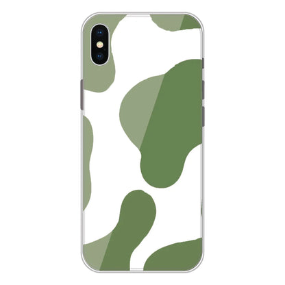 Olive Green Cow Print - Clear Printed Silicone Case For Apple iPhone Models- Apple iPhone X