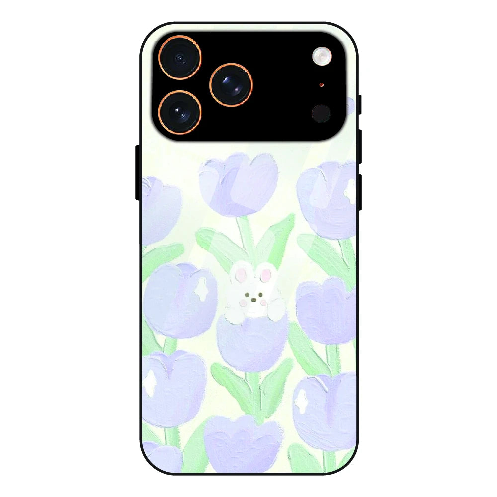 Cute Bunny Tulip - Glass Case For Apple iPhone 17 Pro