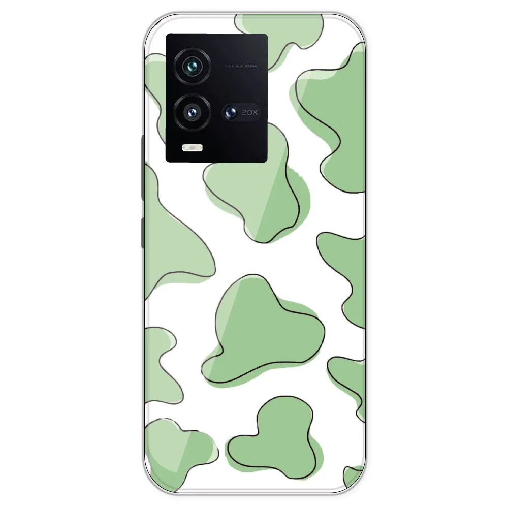 Green Cow Print - Clear Printed Silicone Case For IQOO 10