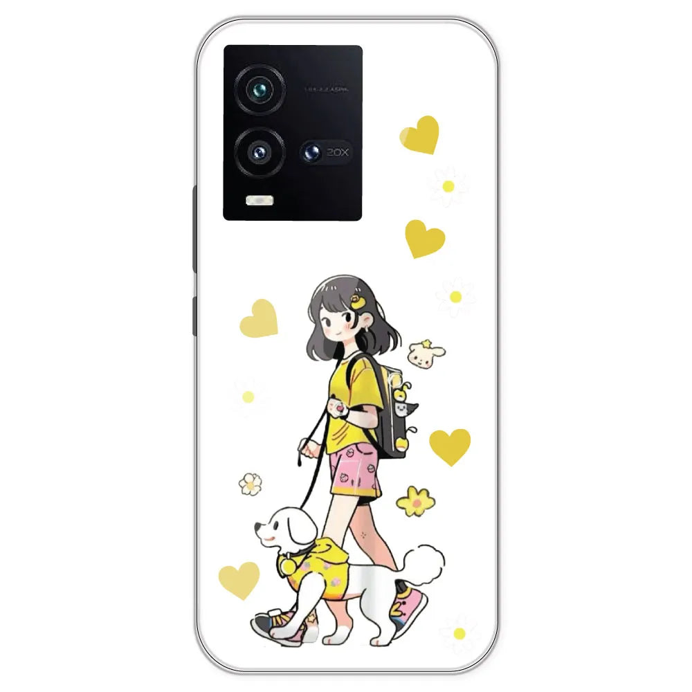 Yellow Girl And Dog - Clear Printed Silicone Case For IQOO 10