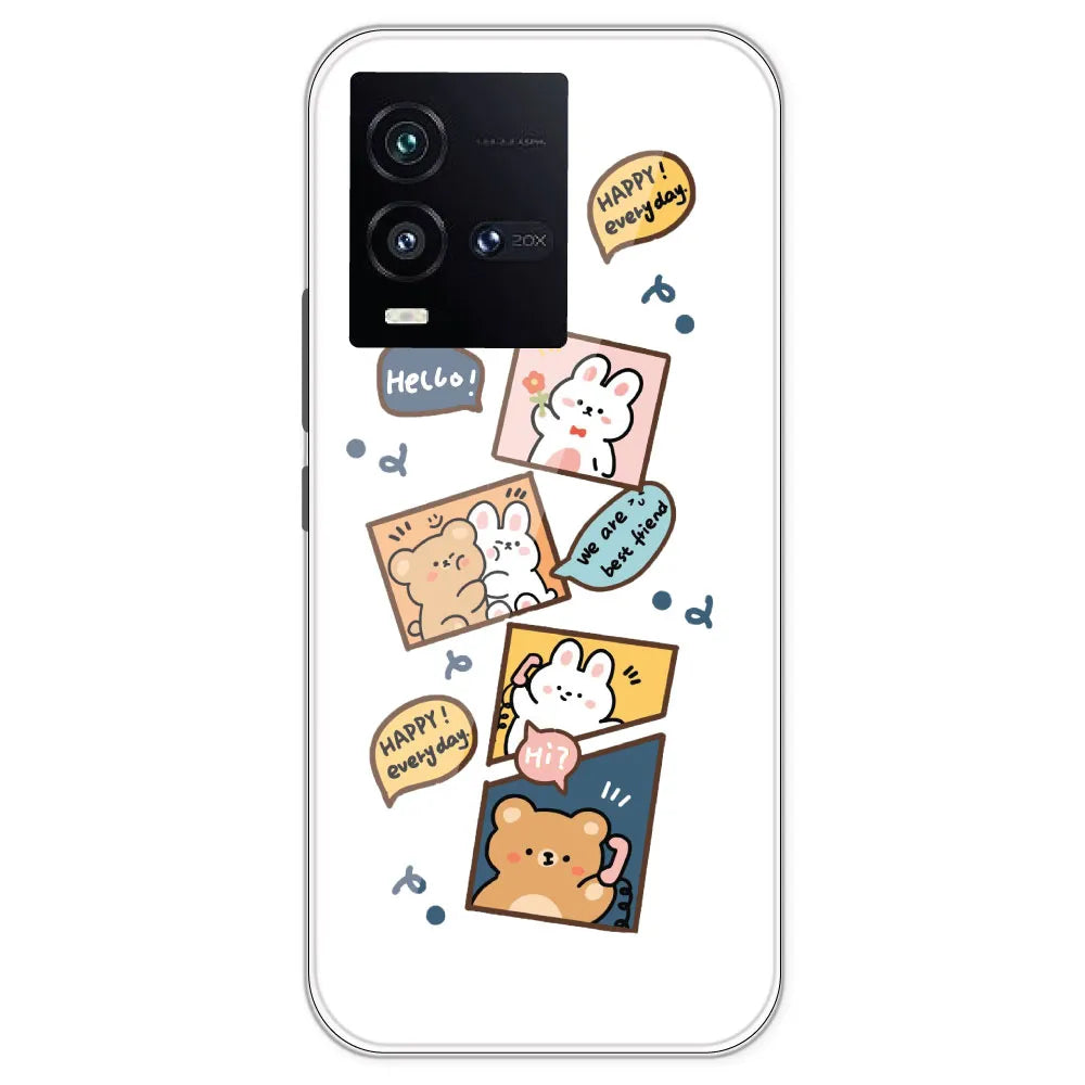 Happy Rabit And Bear - Clear Printed Silicone Case For IQOO 10