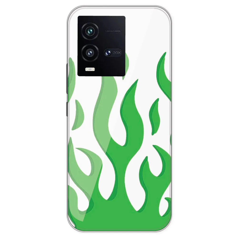 Green Flames - Clear Printed Silicone Case For IQOO 10