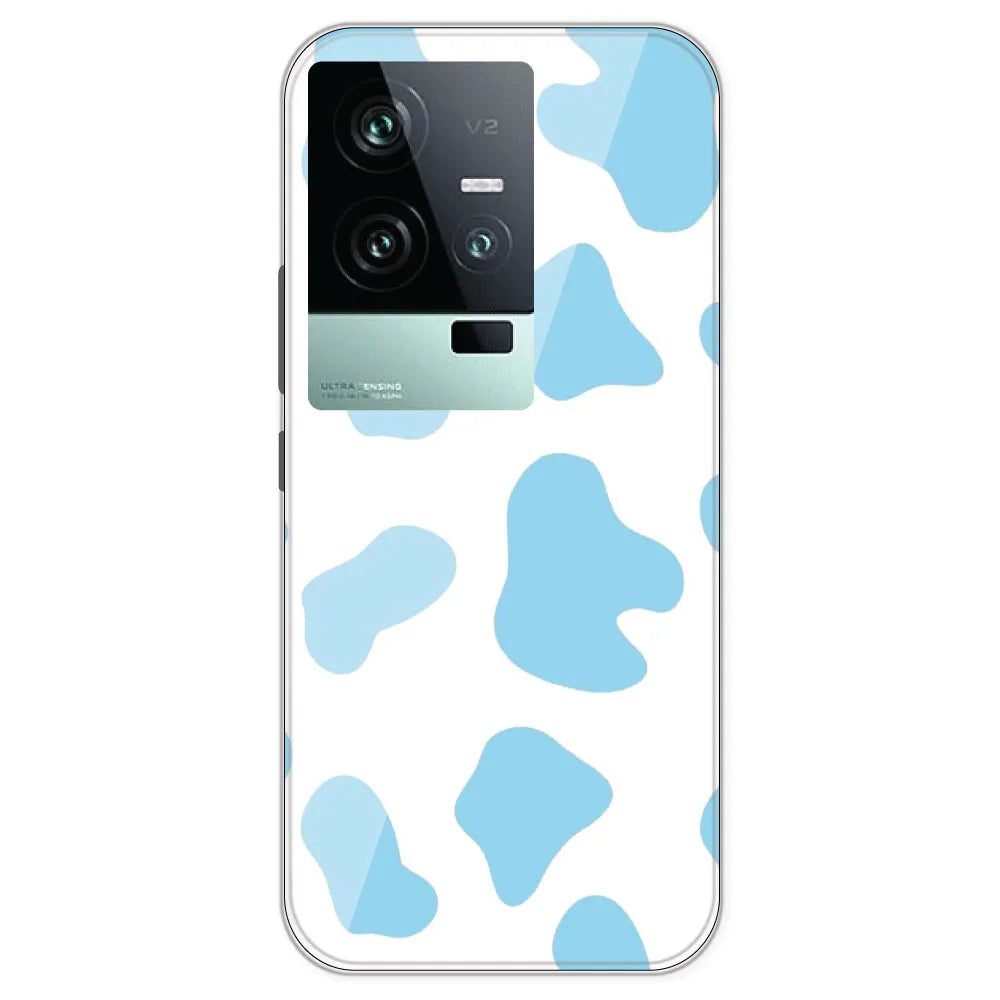 Blue Cow Print - Clear Printed Silicone Case For IQOO 11