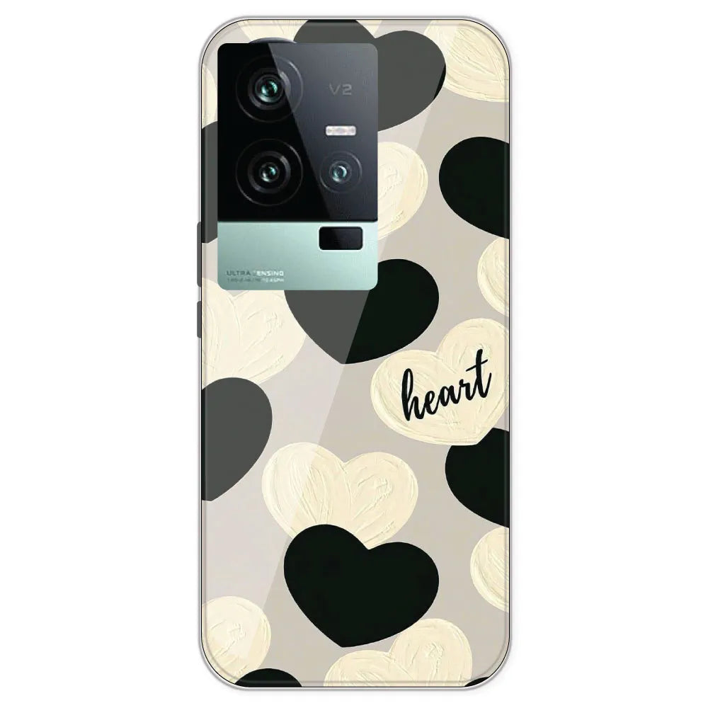 Black And White Heart - Printed Silicone Case For IQOO 11