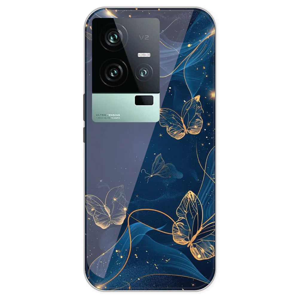 Blue With Gold Butterflies - Printed Silicone Case For IQOO 11