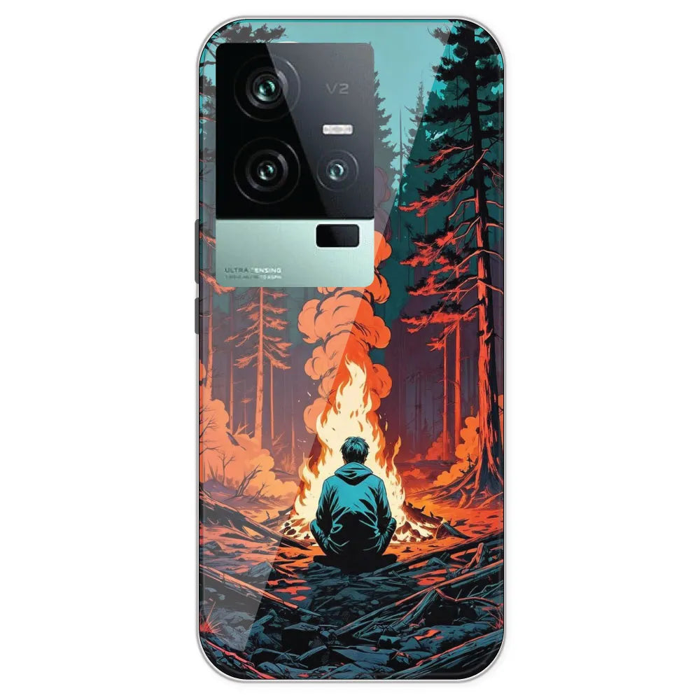 Boy With Camp Fire - Printed Silicone Case For IQOO 11