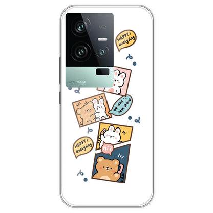 Happy Rabit And Bear - Clear Printed Silicone Case For IQOO 11