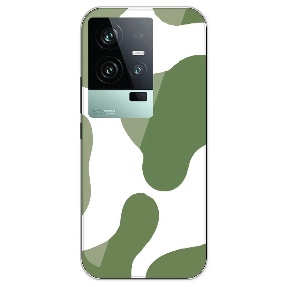 Olive Green Cow Print - Clear Printed Silicone Case For IQOO 11
