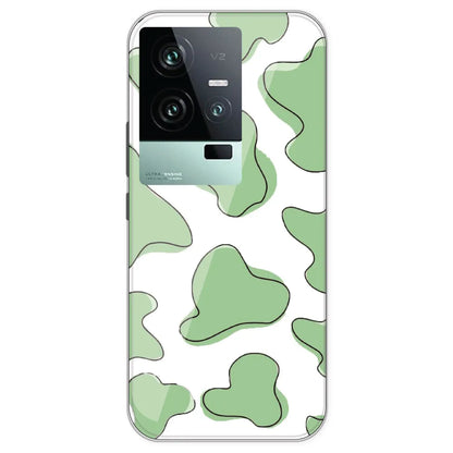 Green Cow Print - Clear Printed Silicone Case For IQOO 11