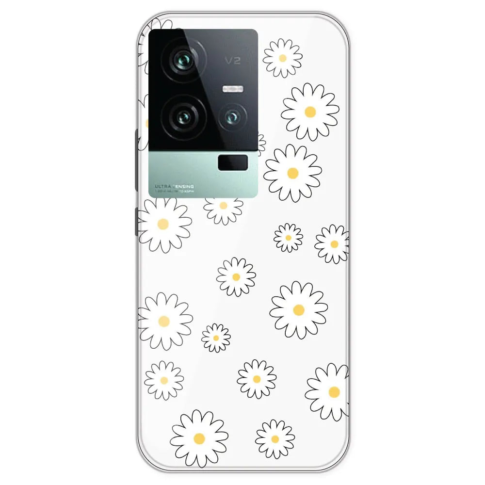 White Flowers - Clear Printed Silicone Case For IQOO 11