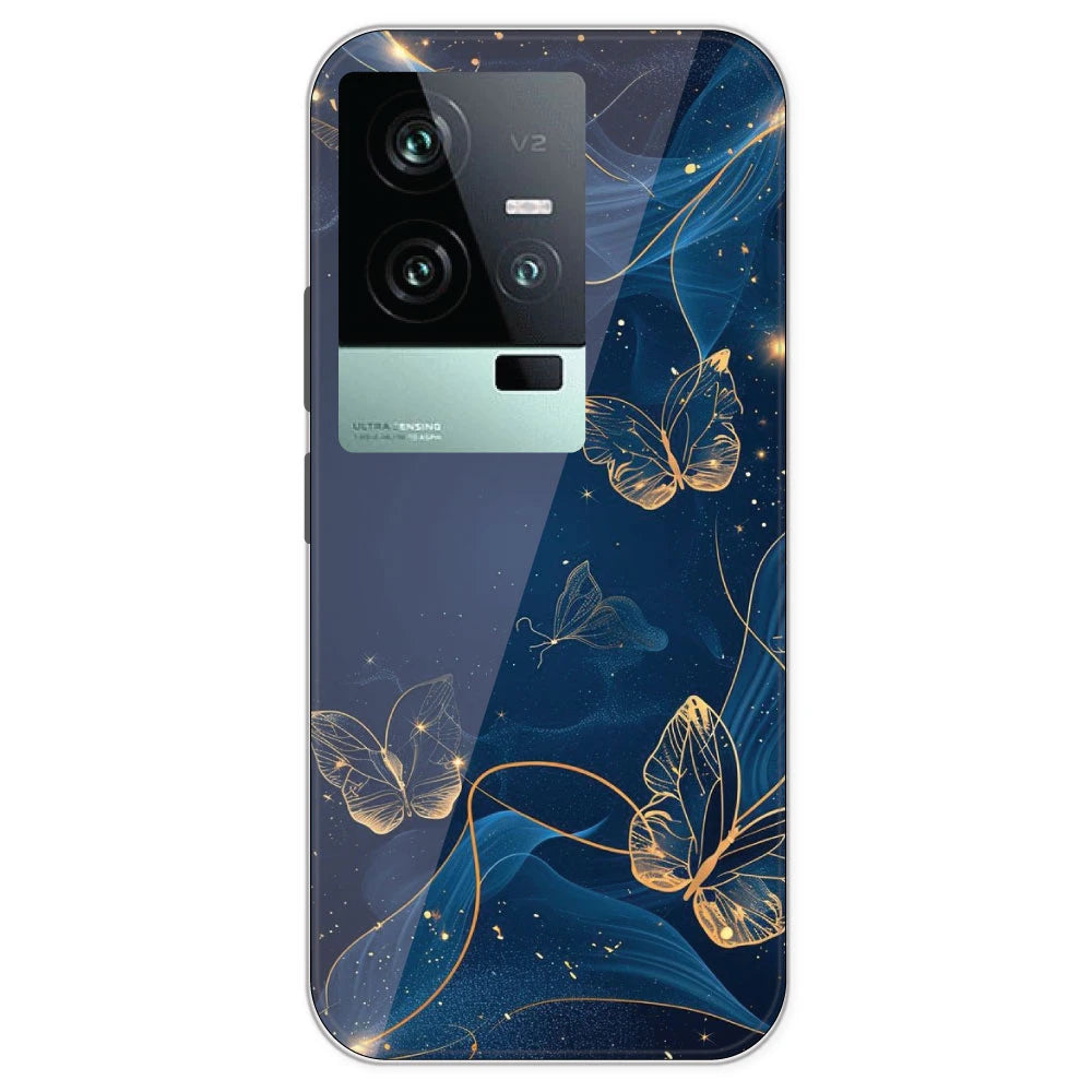 Blue With Gold Butterflies - Printed Silicone Case For IQOO 11