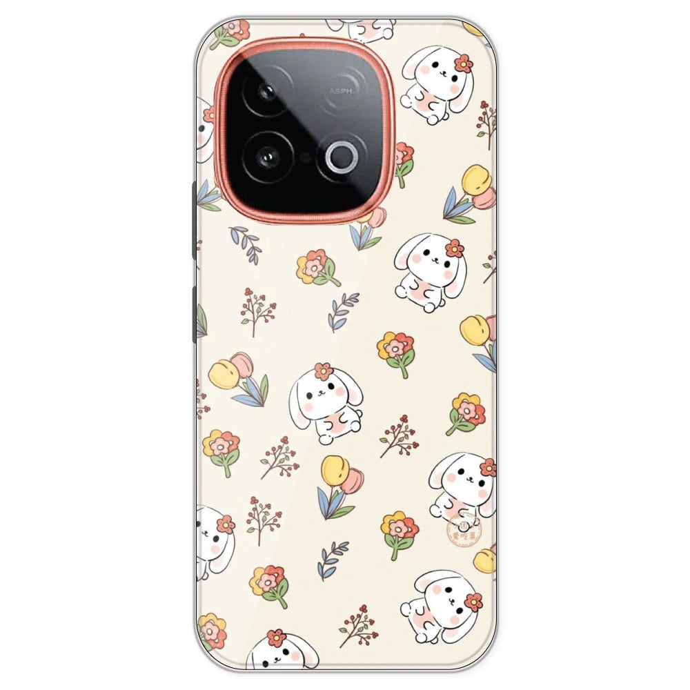 Cute Bunny And Flowers- Printed Silicone Case For IQOO Neo 10