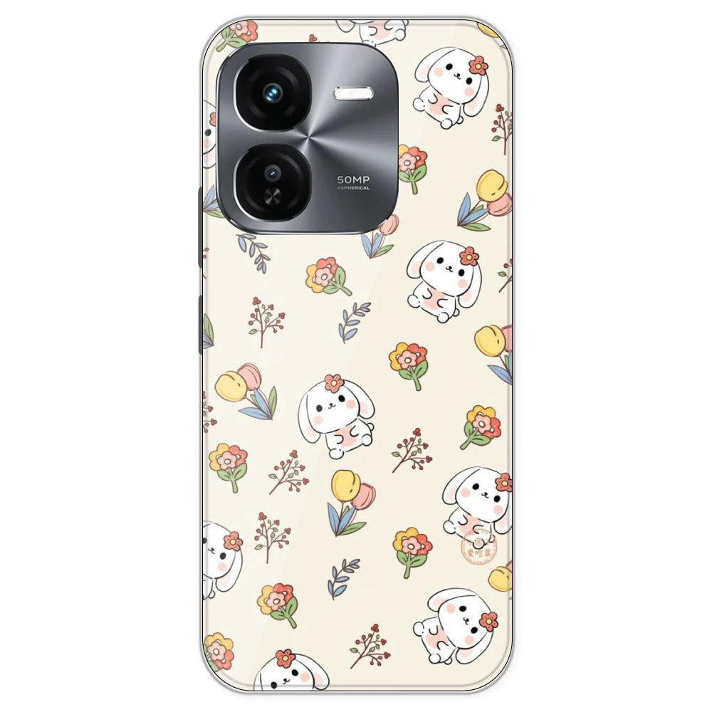 Cute Bunny And Flowers- Printed Silicone Case For IQOO Z9X
