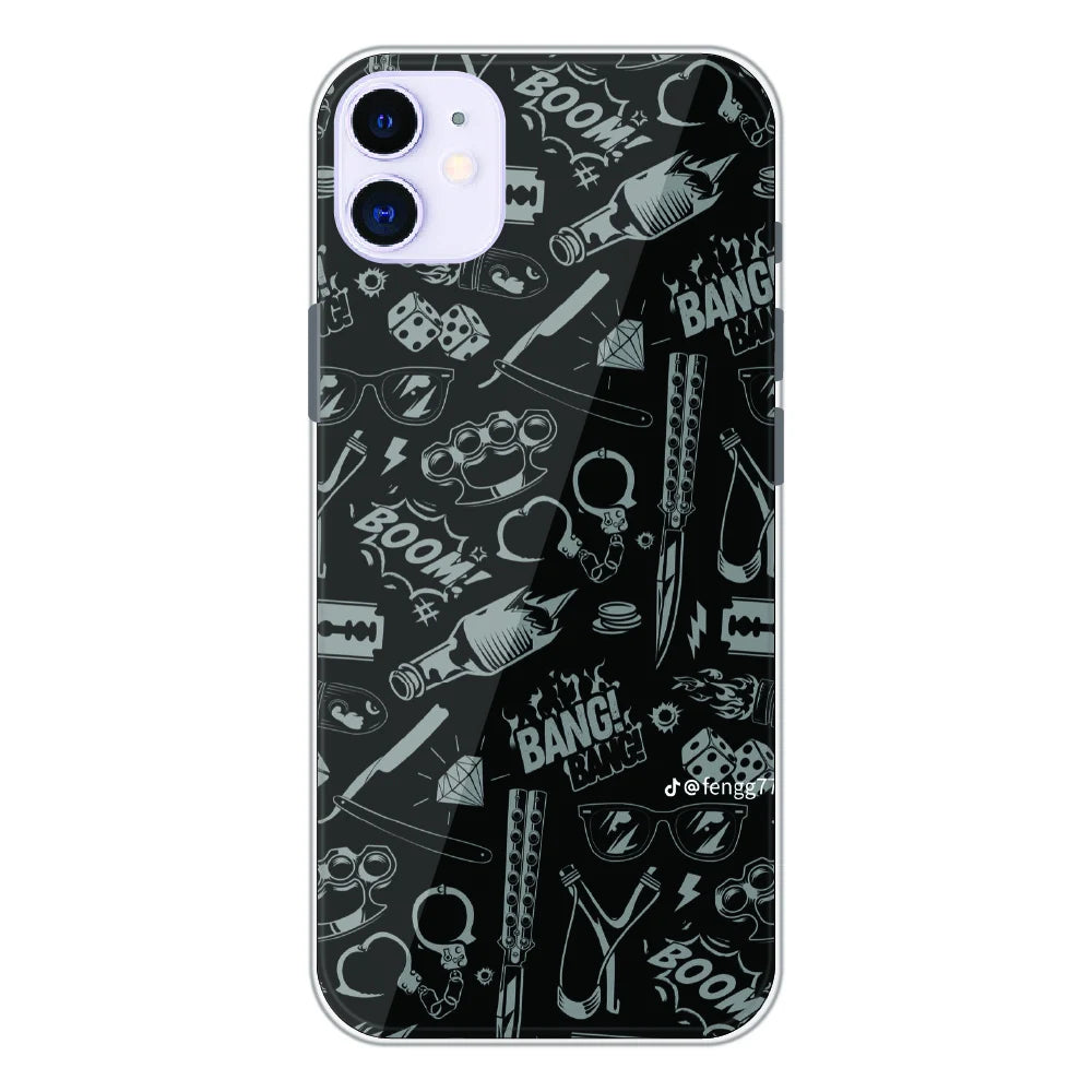 Black Graphic Street Art - Printed Silicone Case For Apple iPhone 11