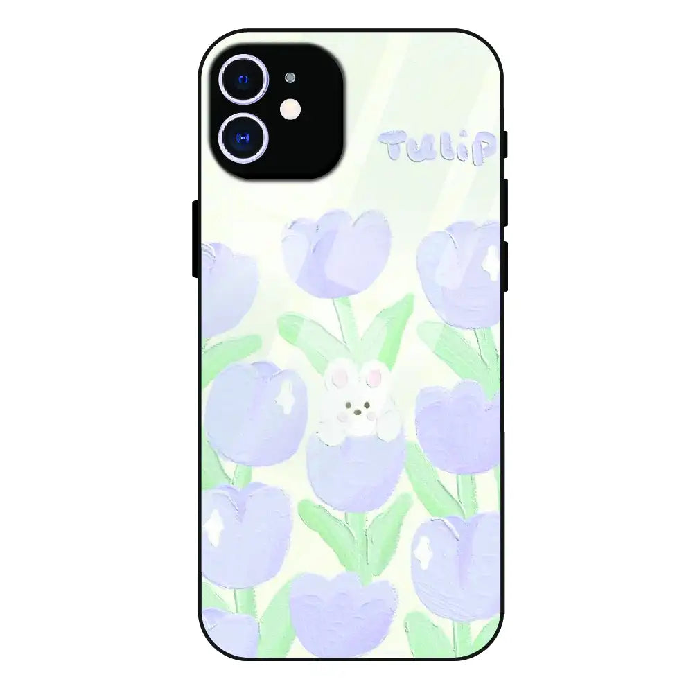 Cute Bunny Tulip - Glass Case For Apple iPhone 11
