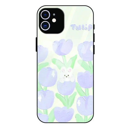 Cute Bunny Tulip - Glass Case For Apple iPhone 11