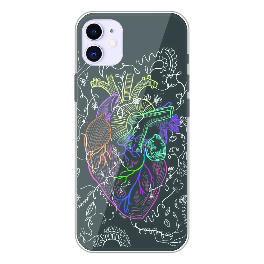 Anatomical Heart Line Art - Printed Silicone Case For Apple iPhone 11