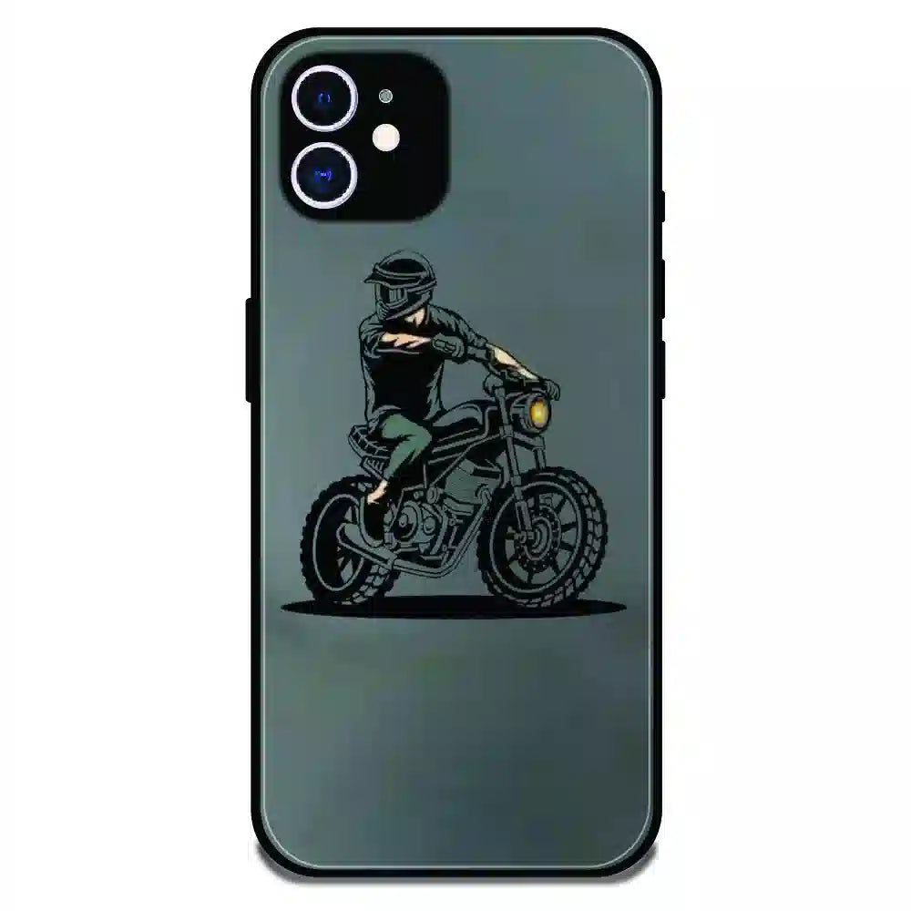 Vintage Biker Rider Art - Glossy Metal Silicone Case For Apple iPhone 11