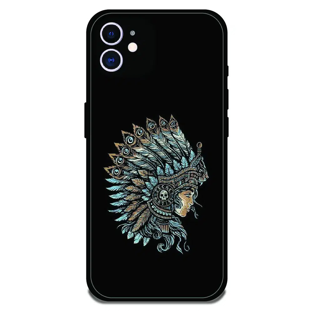 Tribal Warrior Feather Headdress - Glossy Metal Silicone Case For Apple iPhone 11