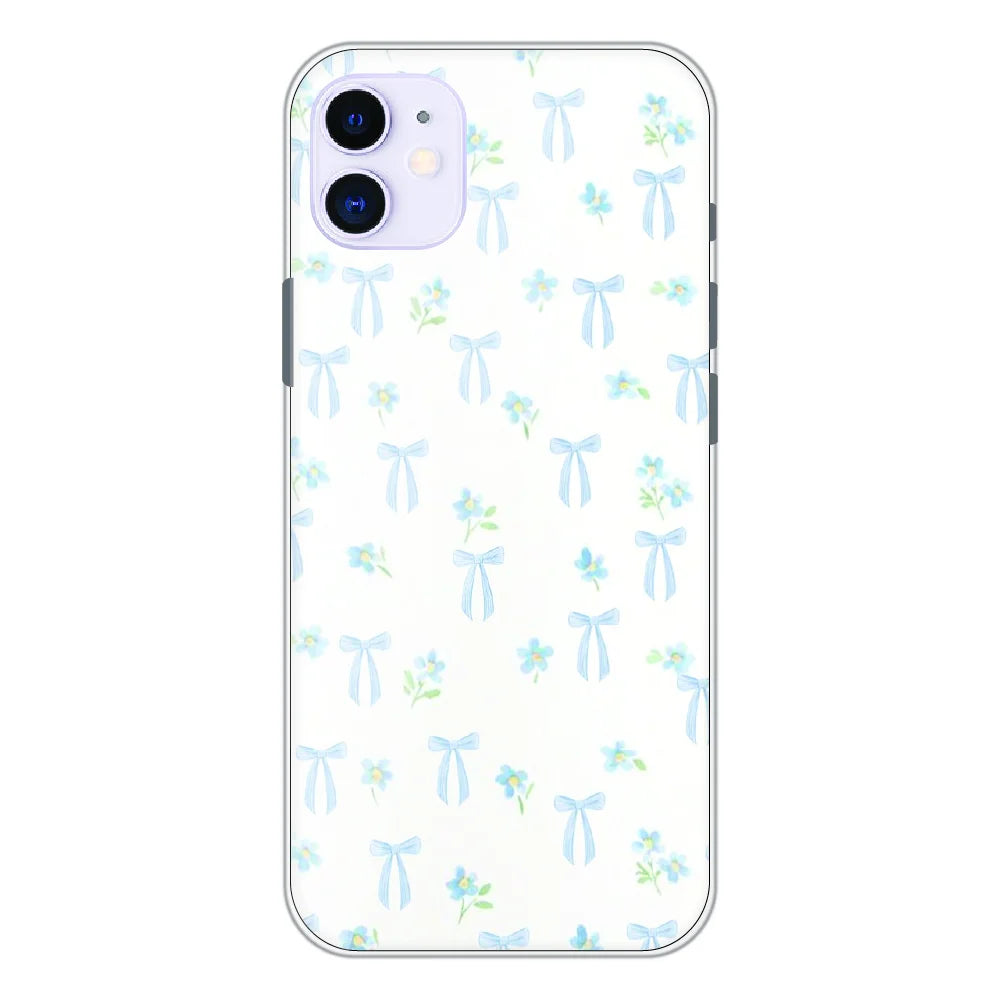 Soft Blue Bow Floral - Printed Silicone Case For Apple iPhone 11