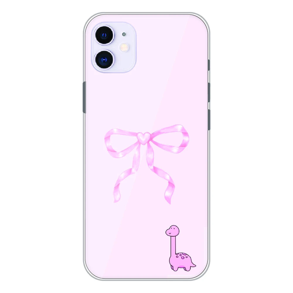 Cute Pink Dino Bow - Printed Silicone Case For Apple iPhone 11