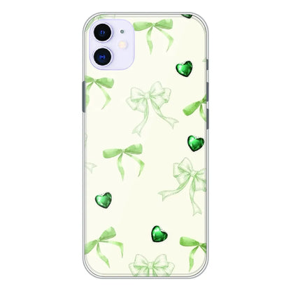 Elegant Green Bow & Heart Pattern - Printed Silicone Case For Apple iPhone 11