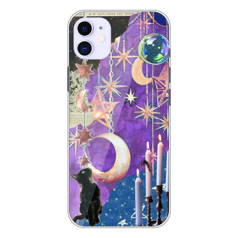 Celestial Moon Cat Art - Printed Silicone Case For Apple iPhone 11
