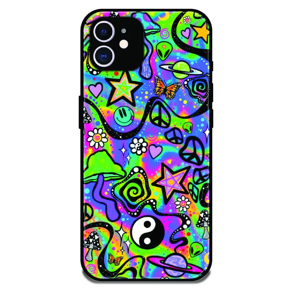Psychedelic Rainbow Doodle - Glossy Metal Silicone Case For Apple iPhone 11