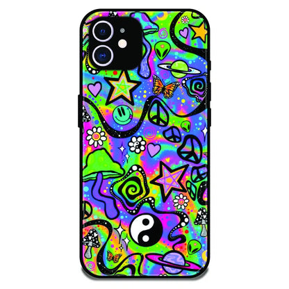Psychedelic Rainbow Doodle - Glossy Metal Silicone Case For Apple iPhone 11