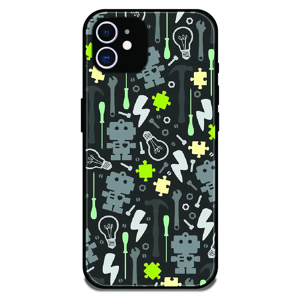 Robot Tools Pattern - Glossy Metal Silicone Case For Apple iPhone 11