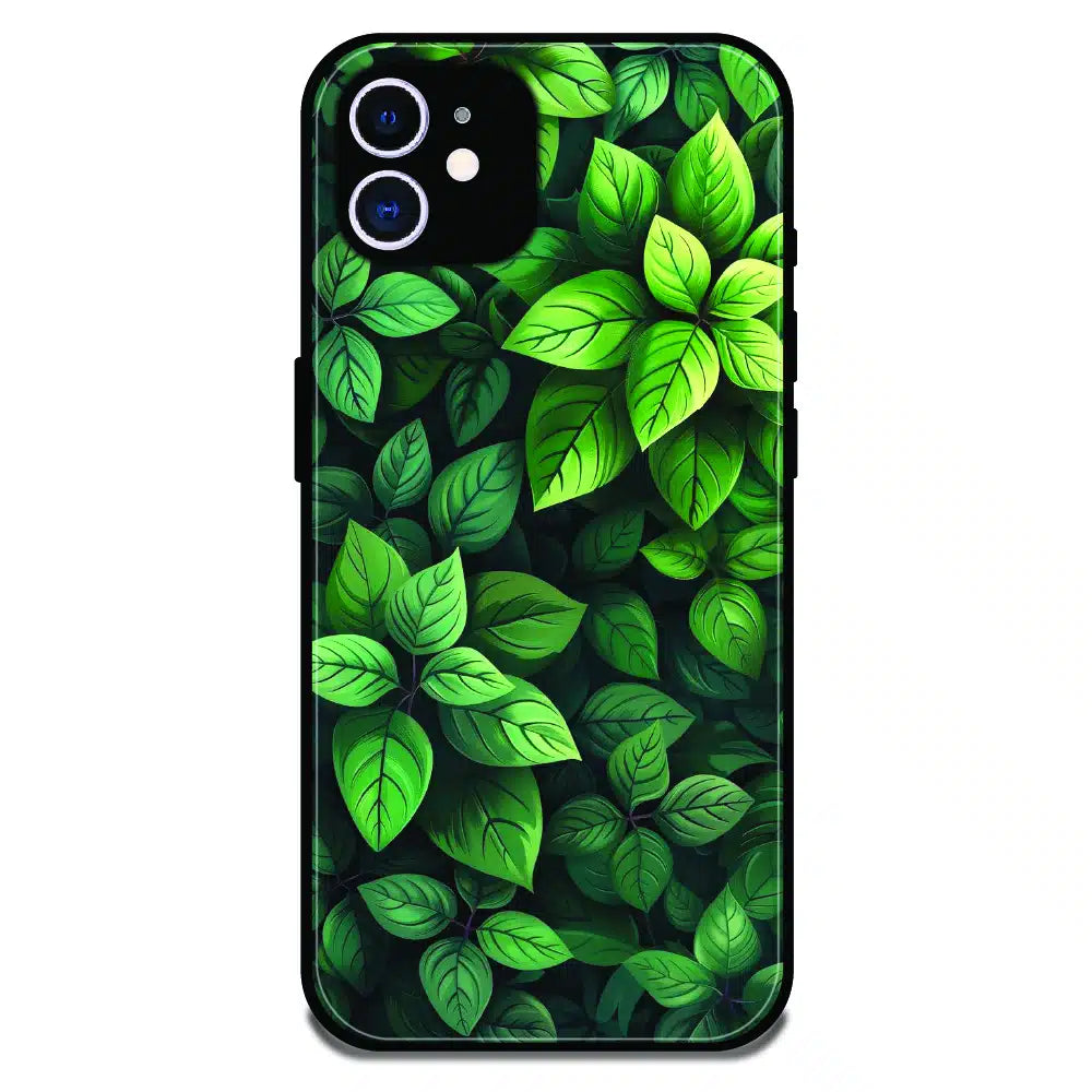 Lush Green Leaf Pattern - Glossy Metal Silicone Case For Apple iPhone 11
