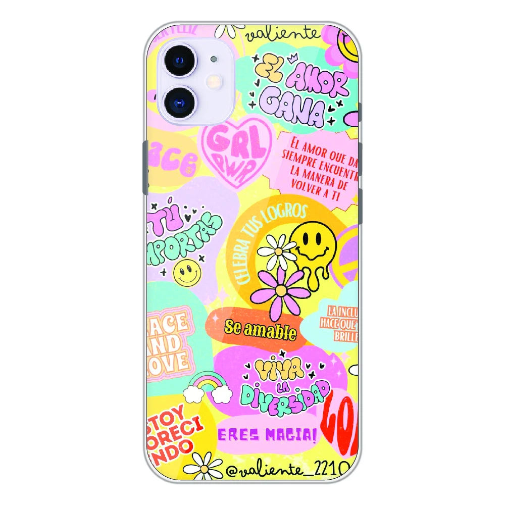 Colorful Amor Positivity Collage - Printed Silicone Case For Apple iPhone 11