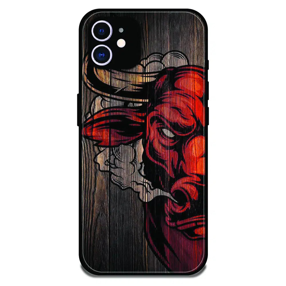 Abstract Red Mask Wood Art - Glossy Metal Silicone Case For Apple iPhone 11