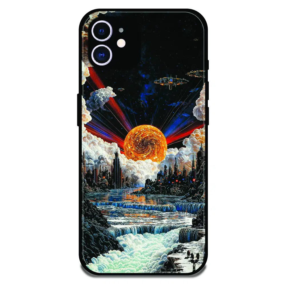 Cosmic Fantasy Sun Landscape - Glossy Metal Silicone Case For Apple iPhone 11