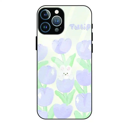 Cute Bunny Tulip - Glass Case For Apple iPhone 11 Pro
