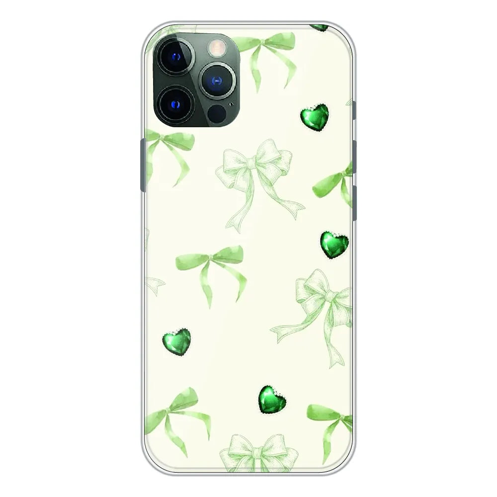 Elegant Green Bow & Heart Pattern - Printed Silicone Case For Apple iPhone 11 Pro