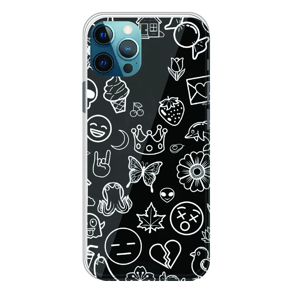 Black Doodle Icons Pattern - Printed Silicone Case For Apple iPhone 11 Pro Max