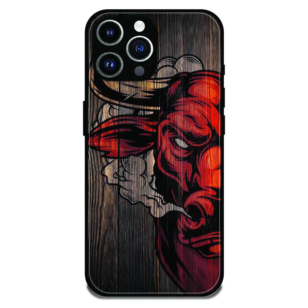 Abstract Red Mask Wood Art - Glossy Metal Silicone Case For Apple iPhone 11 Pro Max