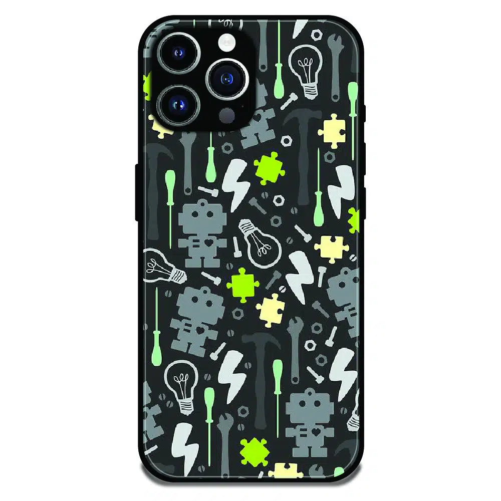 Robot Tools Pattern - Glossy Metal Silicone Case For Apple iPhone 11 Pro Max