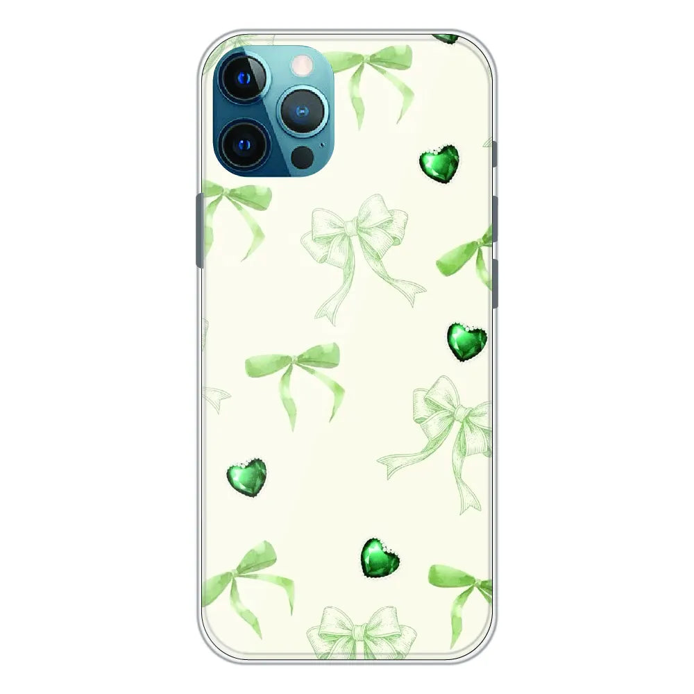 Elegant Green Bow & Heart Pattern - Printed Silicone Case For Apple iPhone 11 Pro Max
