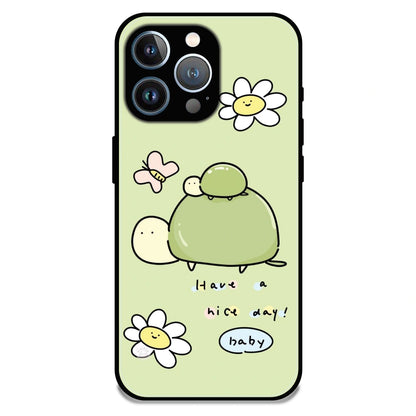'Cute Turtle & Daisy “Have a Nice Day” - Glossy Metal Silicone Case For Apple iPhone 11 Pro Max