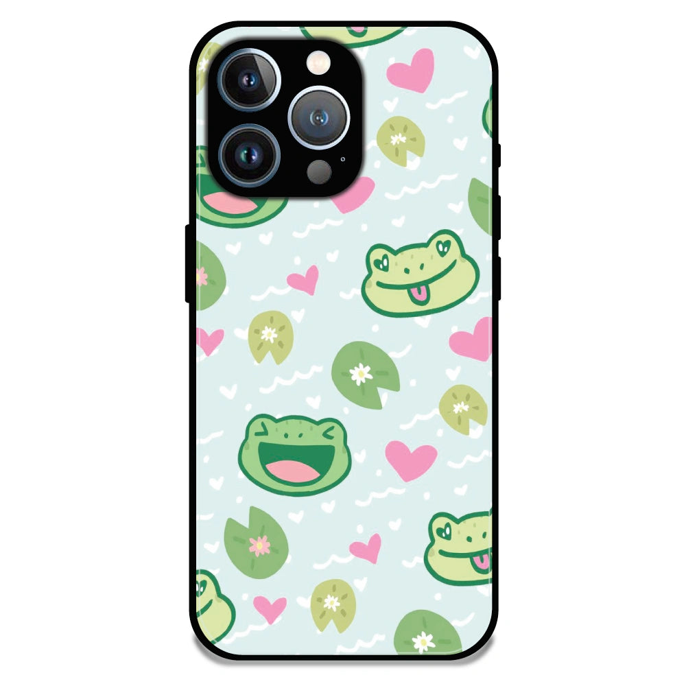 Cute Frog & Heart Pattern - Glossy Metal Silicone Case For Apple iPhone 11 Pro Max