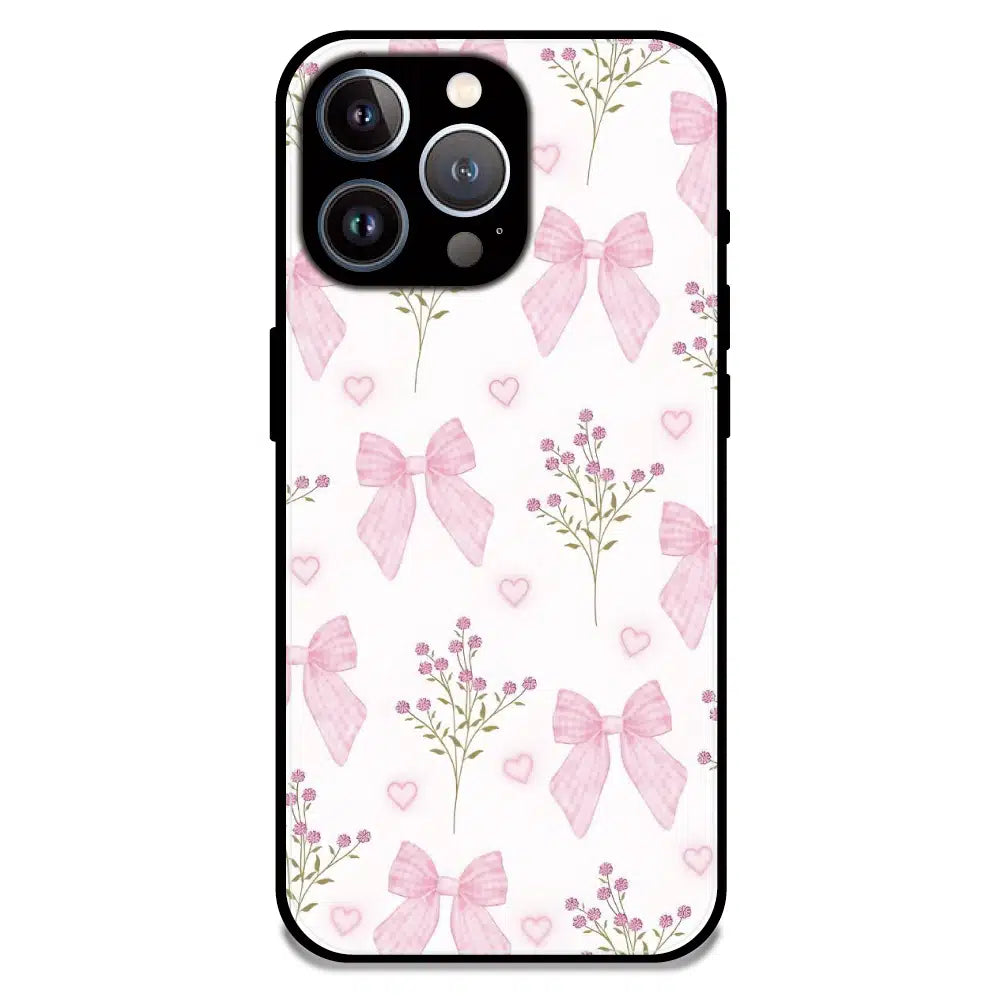 Pink Bow Floral Pattern - Glossy Metal Silicone Case For Apple iPhone 11 Pro Max