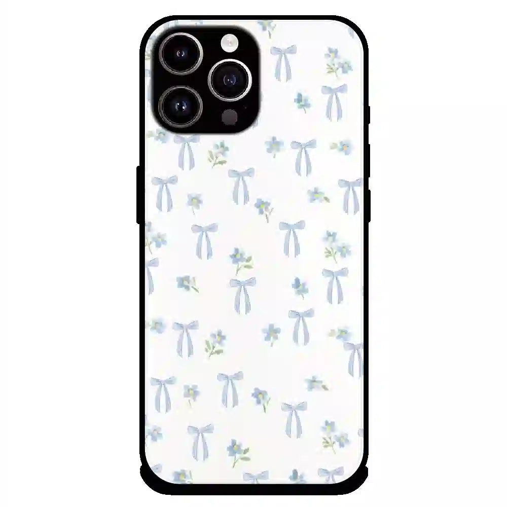 Soft Blue Bow Floral - Glossy Metal Silicone Case For Apple iPhone 11 Pro Max