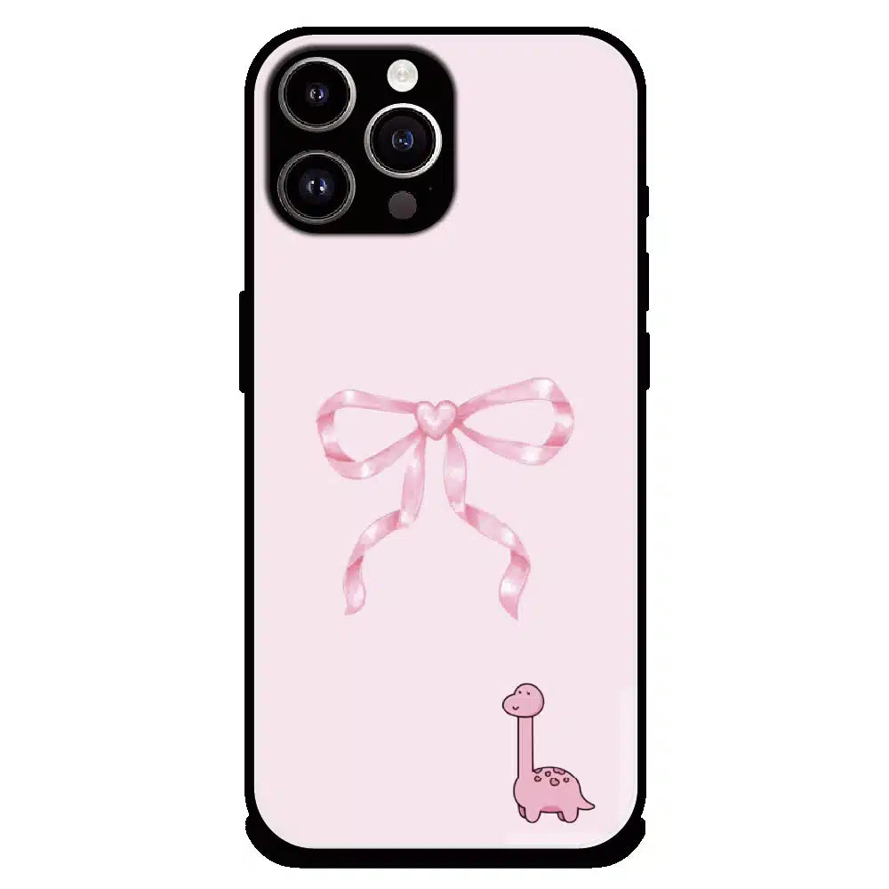 Cute Pink Dino Bow - Glossy Metal Silicone Case For Apple iPhone 11 Pro Max