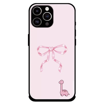 Cute Pink Dino Bow - Glossy Metal Silicone Case For Apple iPhone 11 Pro Max