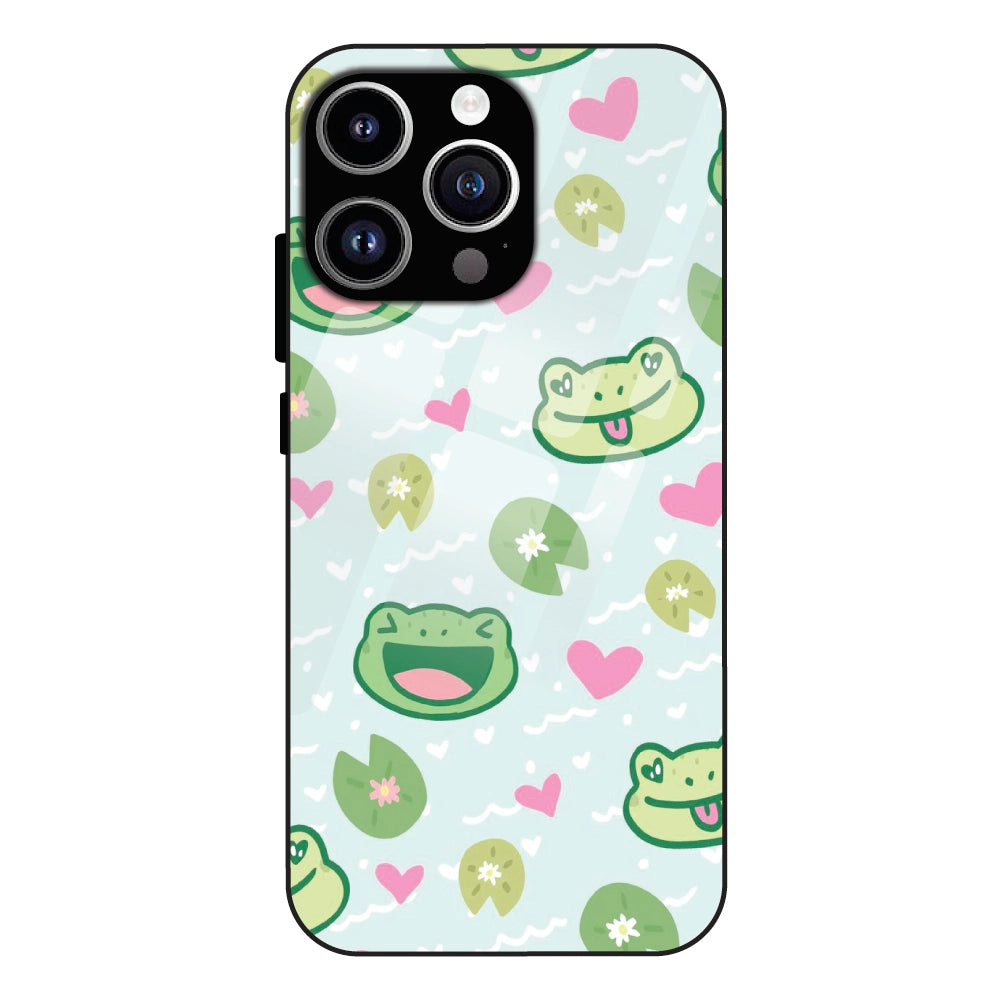 Cute Frog & Heart Pattern - Glass Case For Apple iPhone 11 Pro