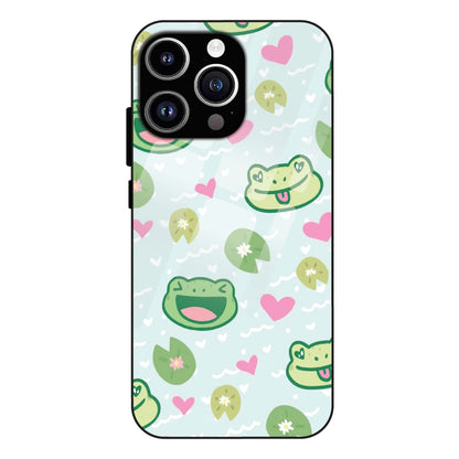 Cute Frog & Heart Pattern - Glass Case For Apple iPhone 11 Pro