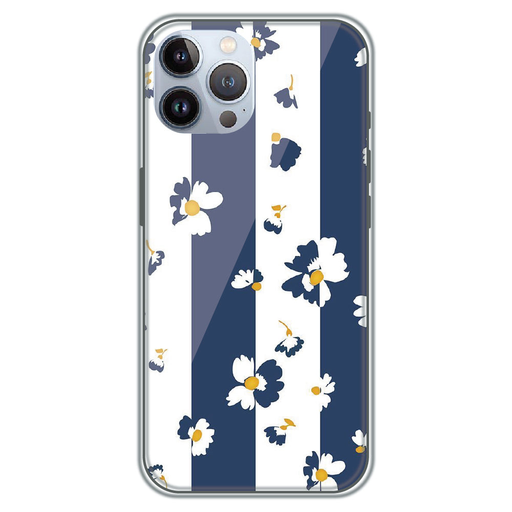 Blue Daisy Stripes - Printed Silicone Case for Apple iPhone 11 Pro
